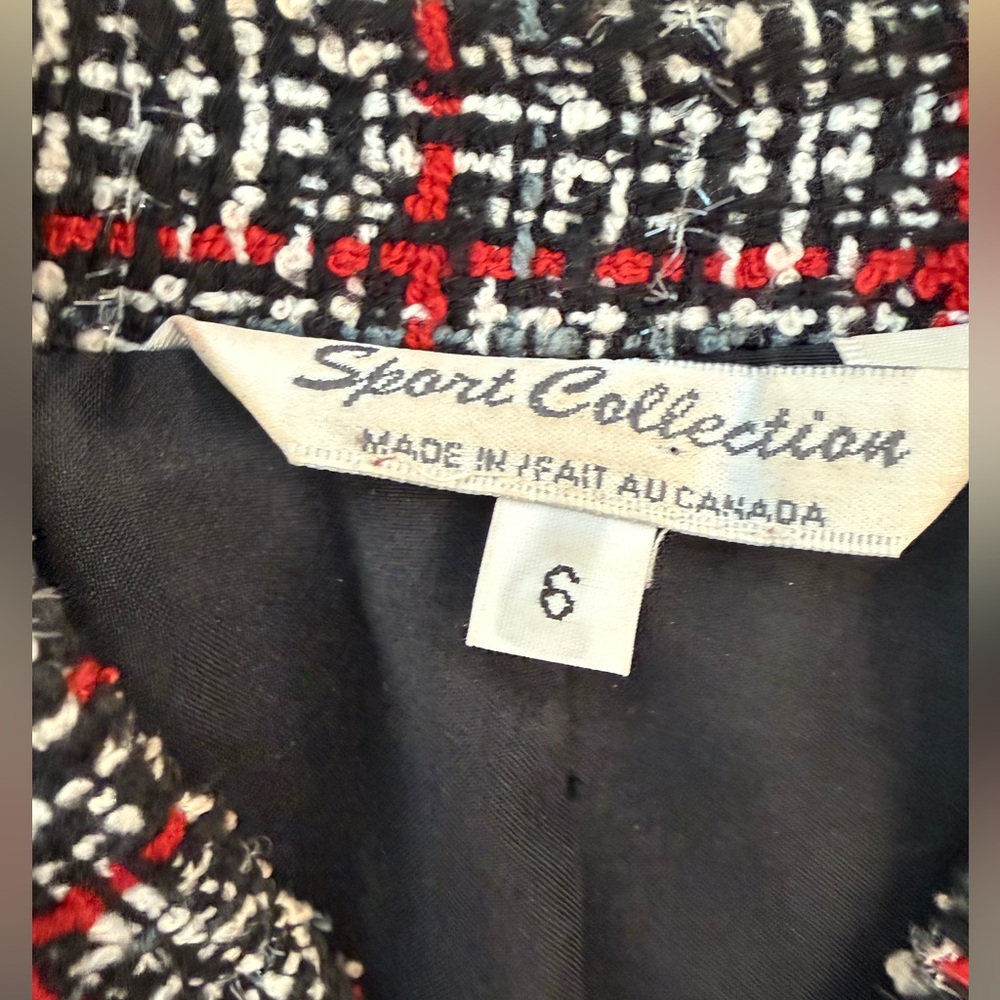 Sport Collection Tweed Zip Front Jacket Blazer Red Black White Plaid Size 6 - Picture 7 of 8